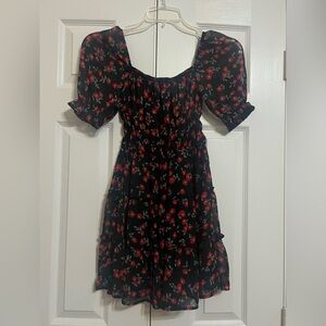 Black Dress with Red Floral Design